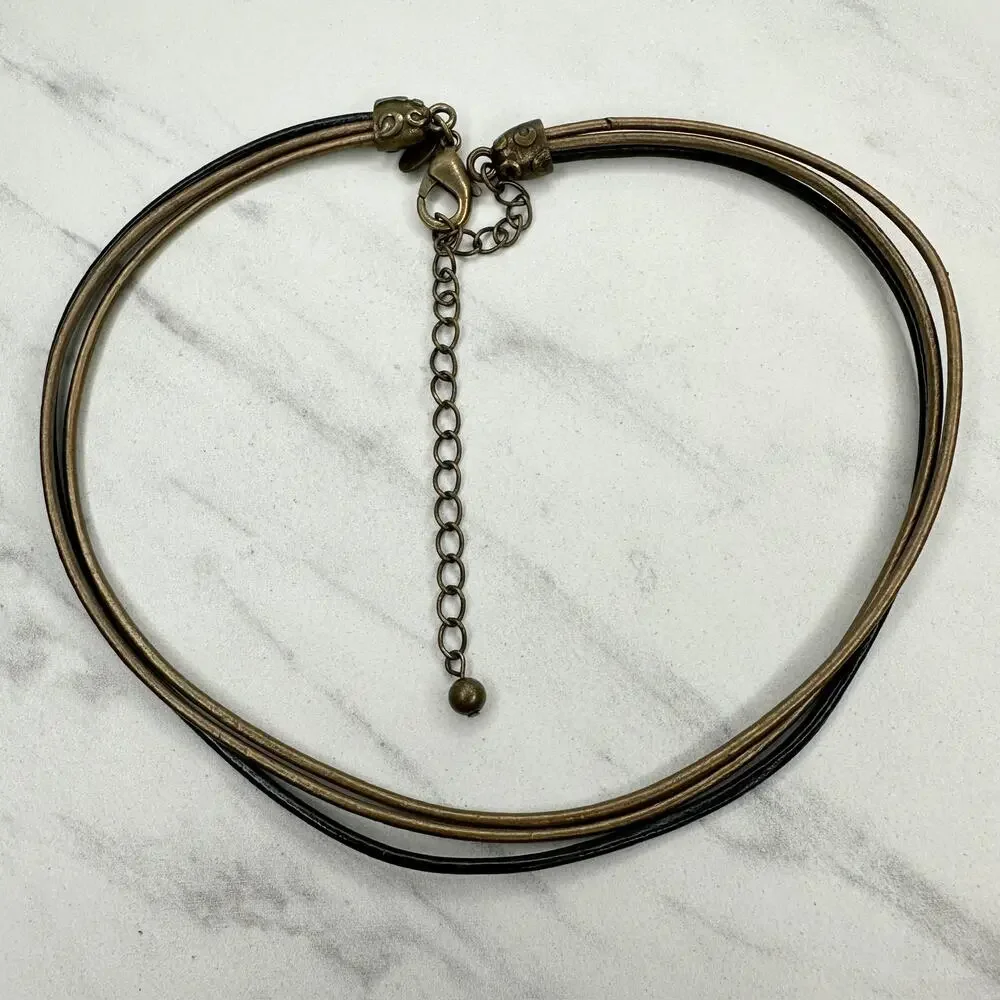 Chico's Multi Strand Cord Choker Collar Necklace Black Gold Tone ✨